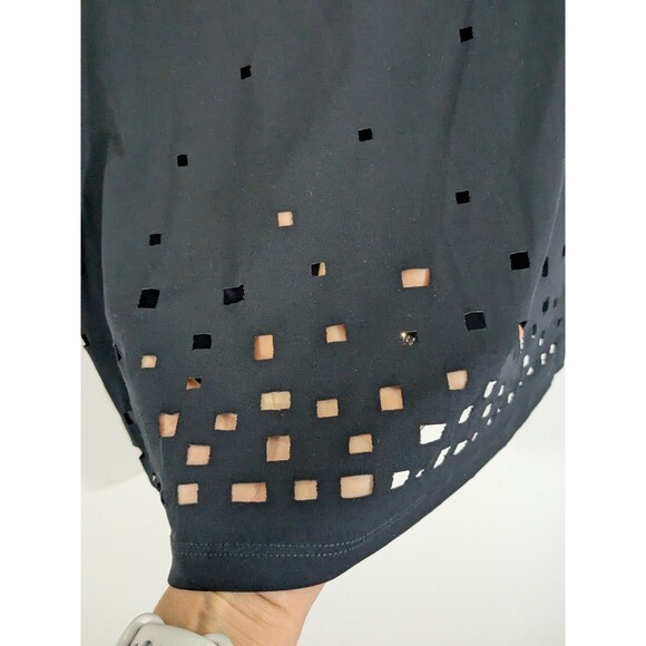 IC by Connie K Womens Black Laser Cutout Hem Detail Tunic Top Liquid Knit Sz M - Picture 6 of 8